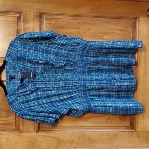 NWT Torrid Blue Plaid Short Sleeve Ruffle Front Blouse Size 2X